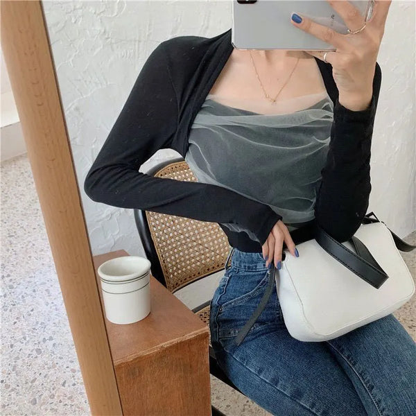Slim Fit Mesh Long Sleeve Top