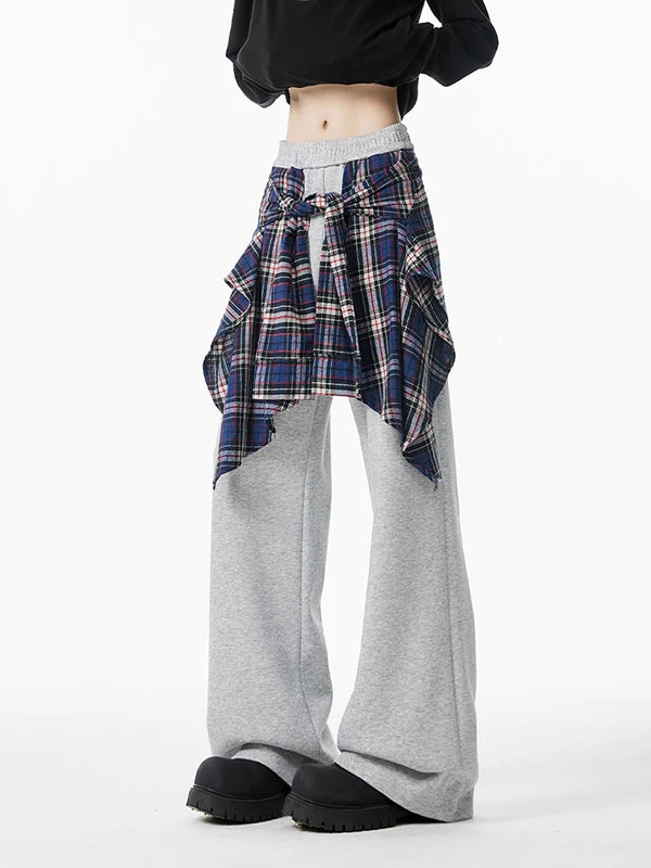 Plaid Patchwork Baggy Vintage Wide Pants