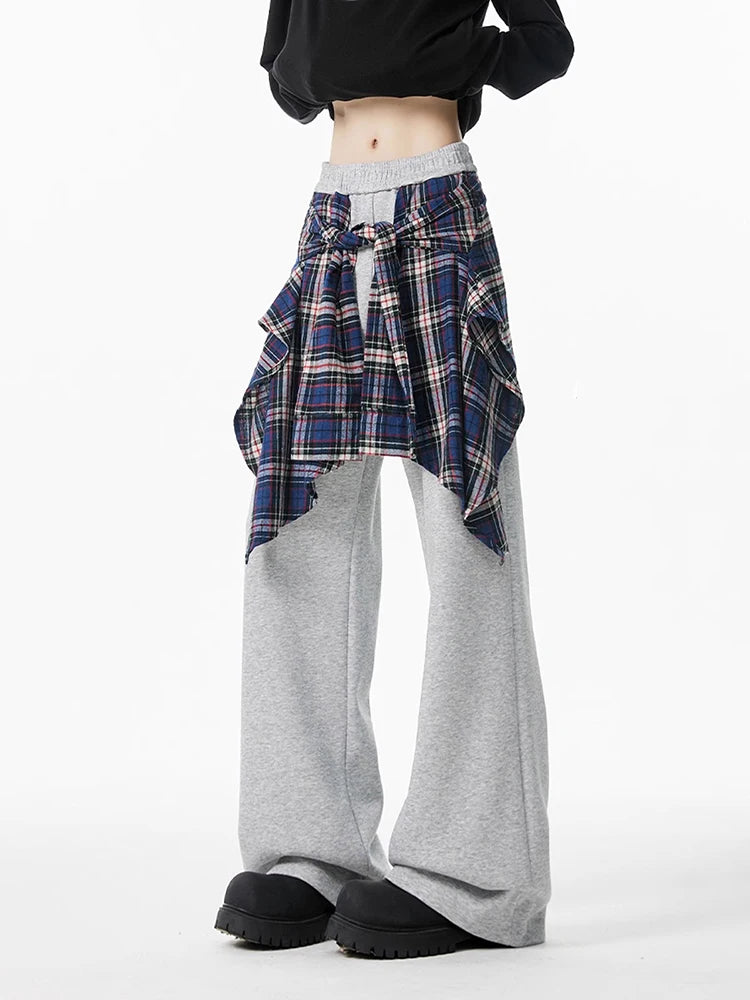 VILZSTUDIOS Plaid Patchwork Baggy Vintage Wide Pants