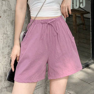 VILZSTUDIOS High Waist Linen Drawstring Shorts Pants