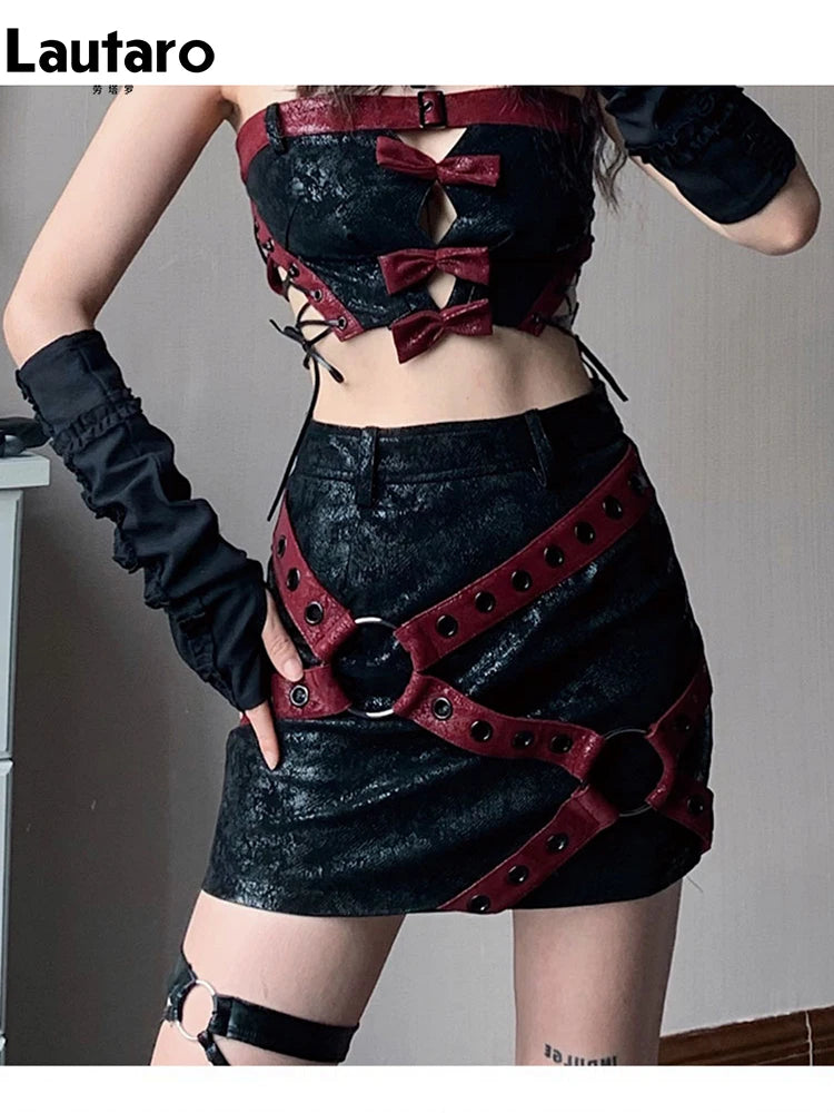 VILZSTUDIOS Cool Red & Black Patchwork Skirt