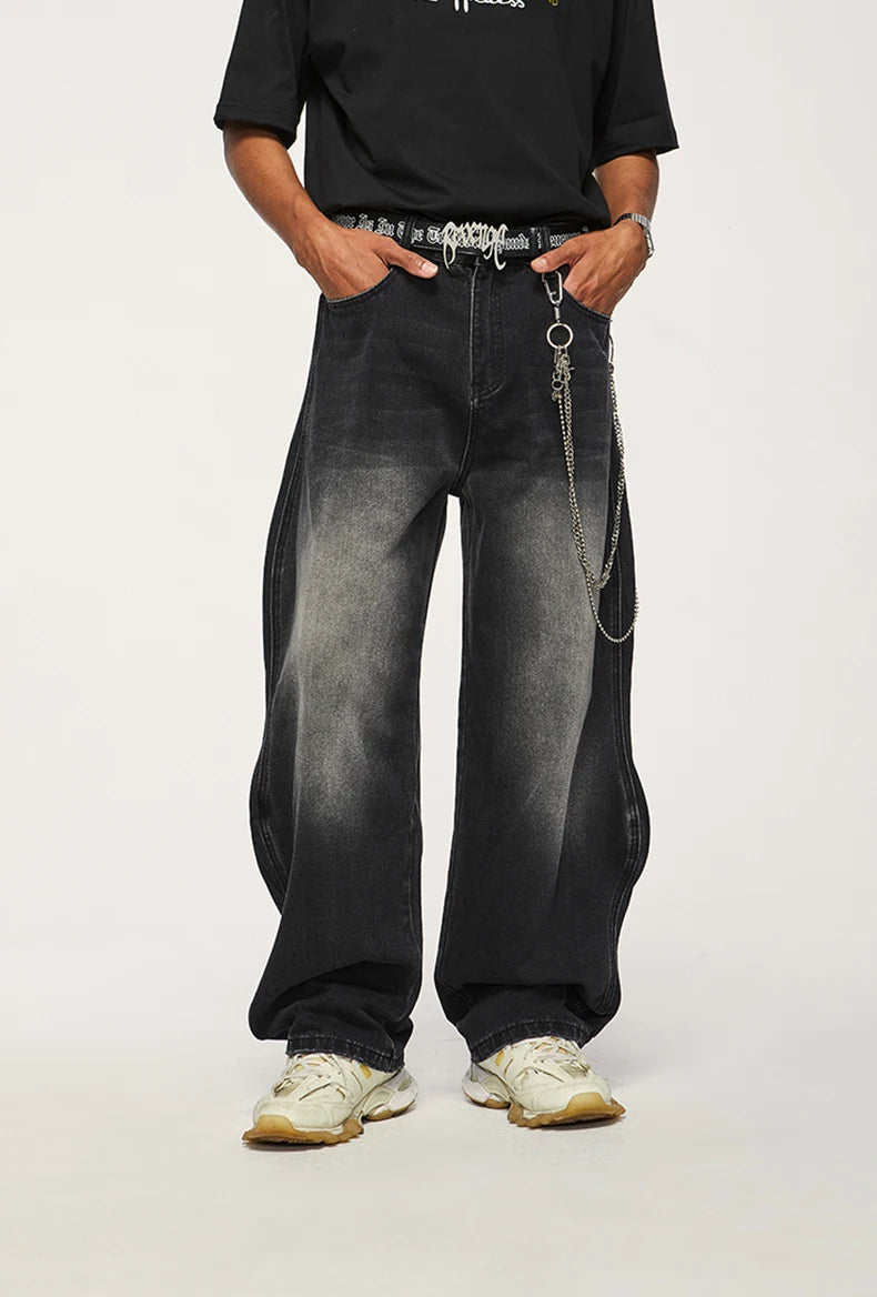 VILZSTUDIOS Vintage Washed Blue Denim Wide Jeans