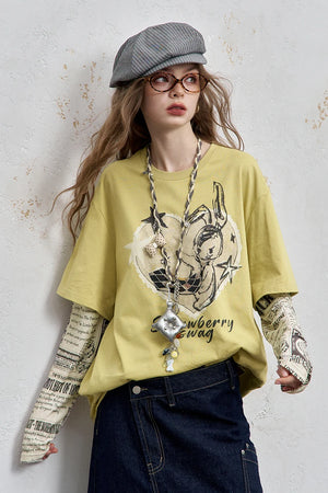 VILZSTUDIOS Oversized Newspaper Print Long Sleeve T-Shirt