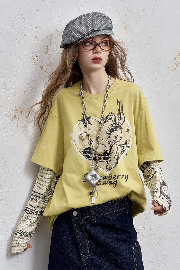 VILZSTUDIOS Oversized Newspaper Print Long Sleeve T-Shirt