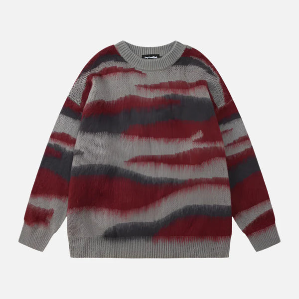 Irregular Contrast Color Stripe Gradient Sweater