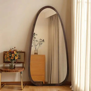 VILZSTUDIOS Bedroom Wooden Mirror Circular Standing Oval Big Decoration Full Body Modern Mirror Living Room Floor Espelhos Home Decorations