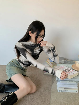 VILZSTUDIOS Beige Designer Print Long Sleeve Top