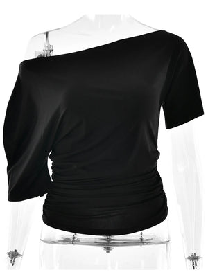 VILZSTUDIOS Green Sexy One Shoulder Slim T-Shirt