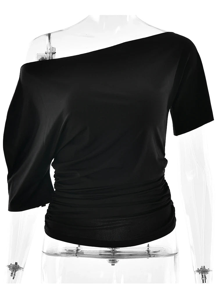 VILZSTUDIOS Green Sexy One Shoulder Slim T-Shirt