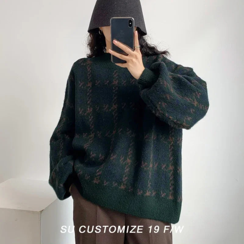 VILZSTUDIOS Vintage Plaid Houndstooth Sweater