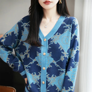 VILZSTUDIOS Chic V-Neck Jacquard Cardigan