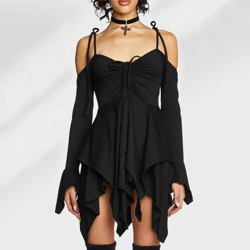 VILZSTUDIOS Sexy Gothic Irregular Black Dress Mini