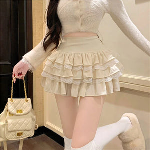 VILZSTUDIOS Lace High-Waist Ruffled Mini Skirt