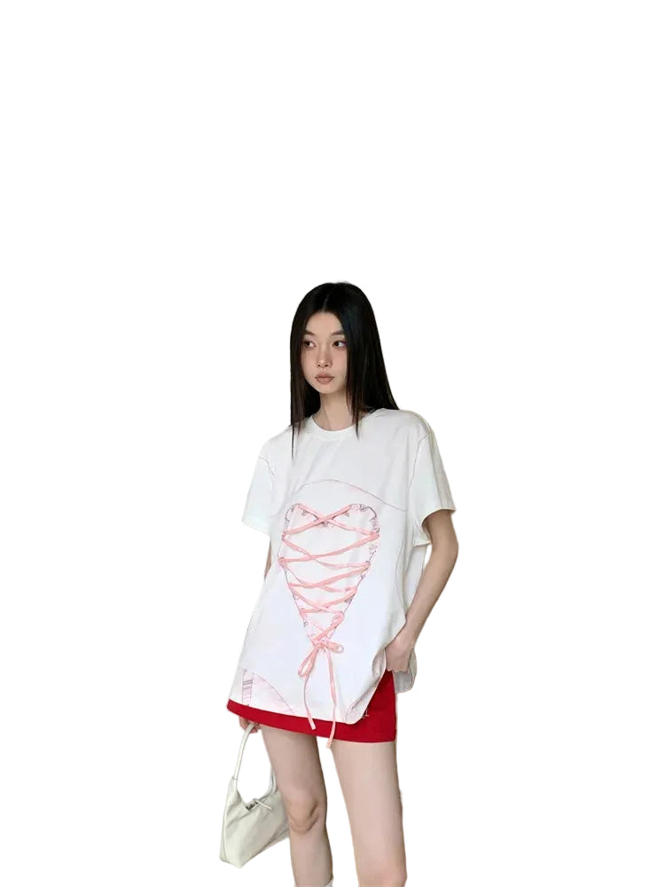 VILZSTUDIOS Graphic Funny Heart Bone Print T-Shirt