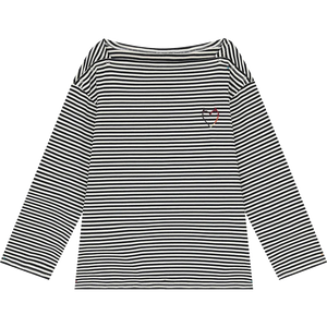 VILZSTUDIOS Monochrome Striped Love Embroidered Top
