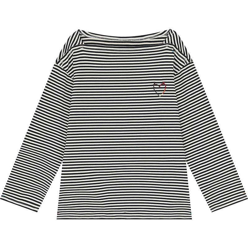 VILZSTUDIOS Monochrome Striped Love Embroidered Top