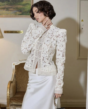 VILZSTUDIOS Elegant Lace Flower Long Sleeve Blouse