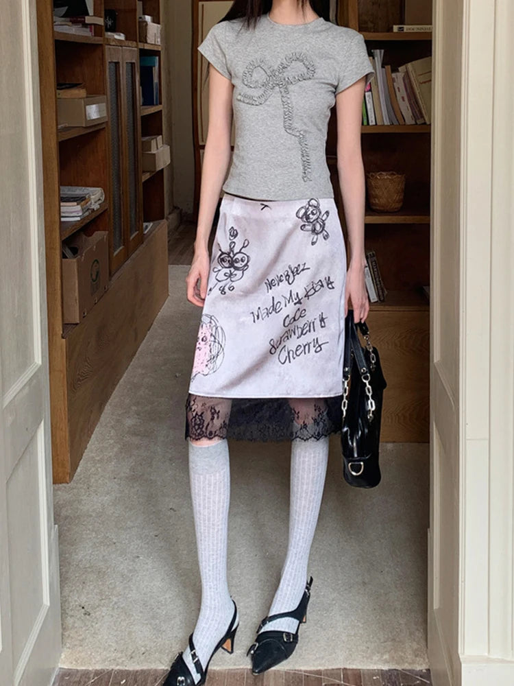 VILZSTUDIOS High Waist Lace Up Graffiti Skirt