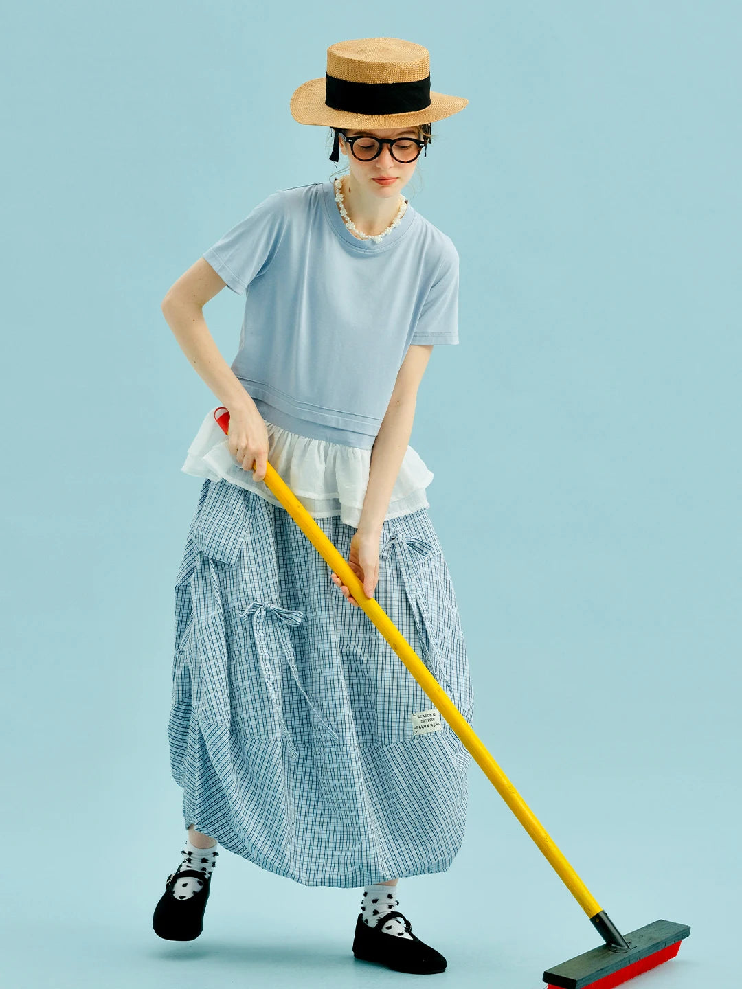 VILZSTUDIOS Light Blue Ruffle Hem Boho Shirt