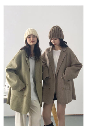 VILZSTUDIOS Chic Woolen Double Breasted Coat