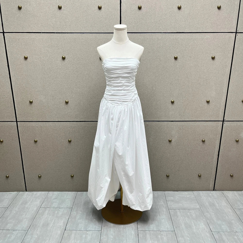 VILZSTUDIOS Slim Elegant Pleated Cotton Wrap Dress
