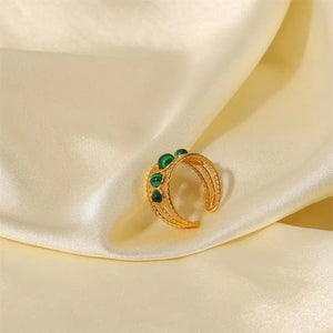 VILZSTUDIOS Stylish Green Malachite Stainless Steel Ring