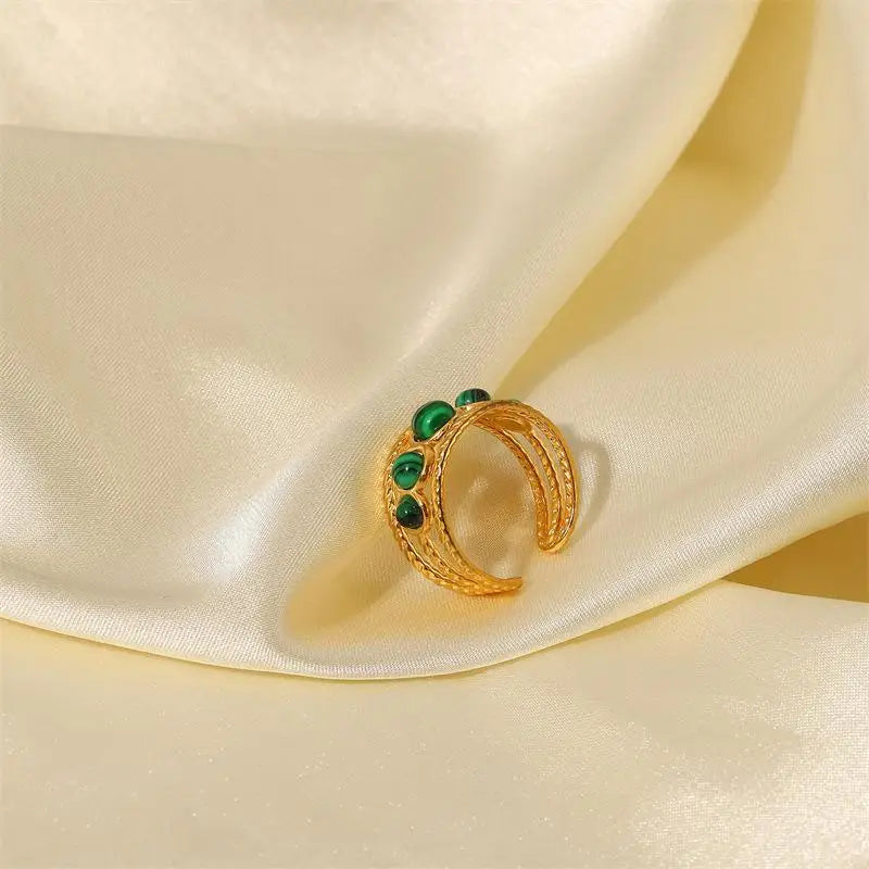 VILZSTUDIOS Stylish Green Malachite Stainless Steel Ring
