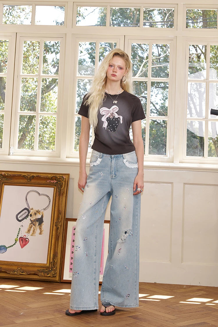 VILZSTUDIOS Diamond Lace Wide Leg Jeans