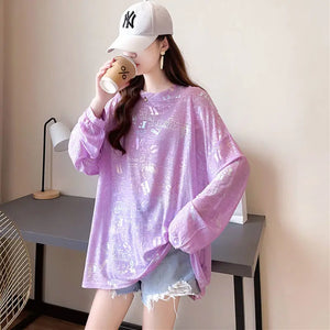 VILZSTUDIOS Chic Korean Sequined O-Neck T-Shirt