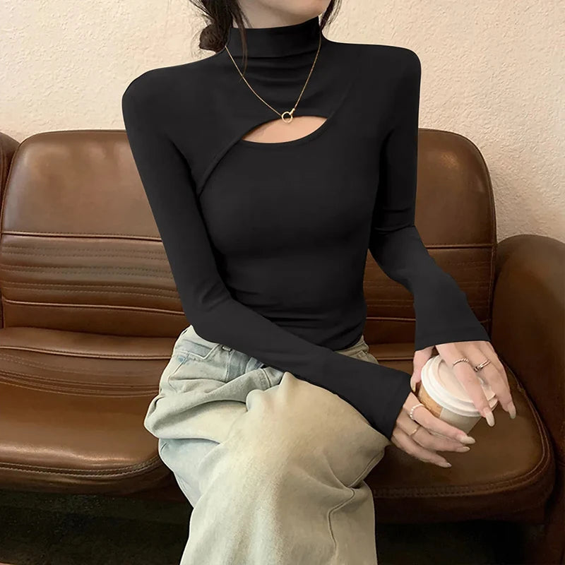 VILZSTUDIOS Slim Fit Hollow Out Turtleneck Sweater