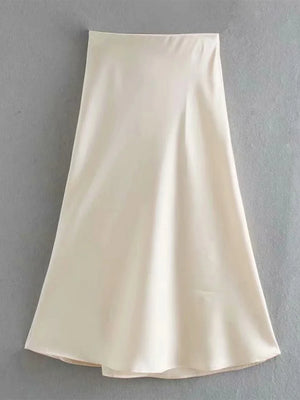 VILZSTUDIOS Elastic Waist Satin A-Line Skirt