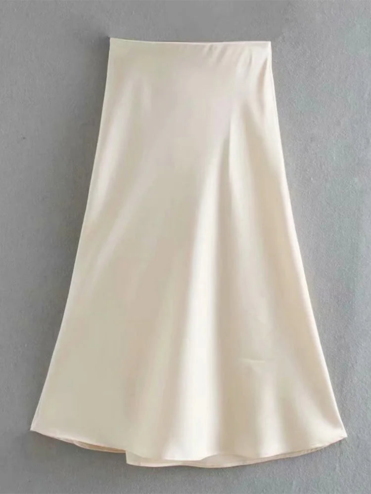VILZSTUDIOS Elastic Waist Satin A-Line Skirt
