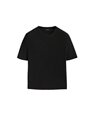 VILZSTUDIOS Black Knitted Hollowed Out T-Shirt