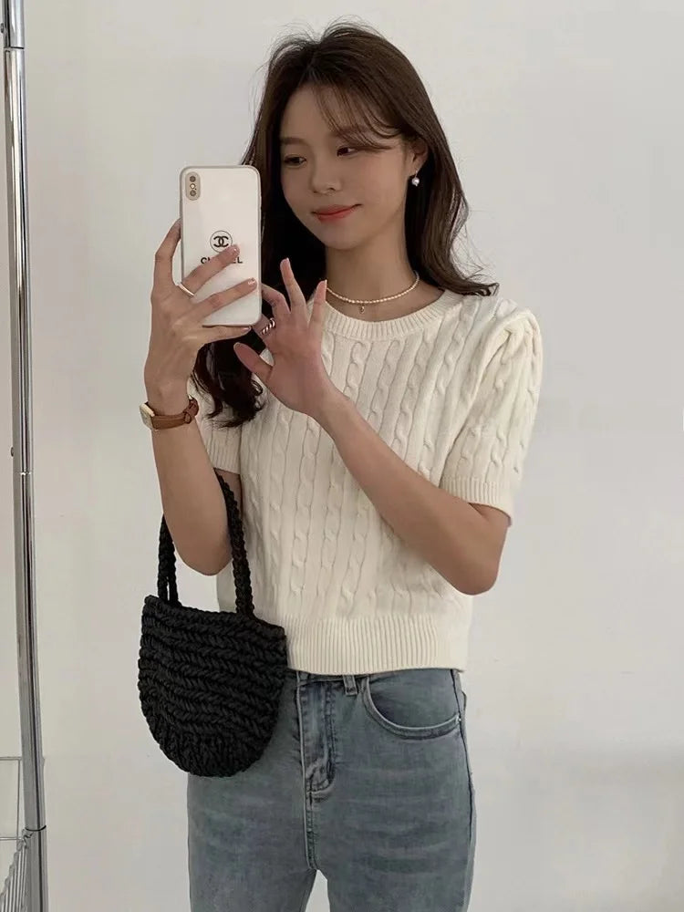 VILZSTUDIOS Slim Knitted Short Sleeve Sweater