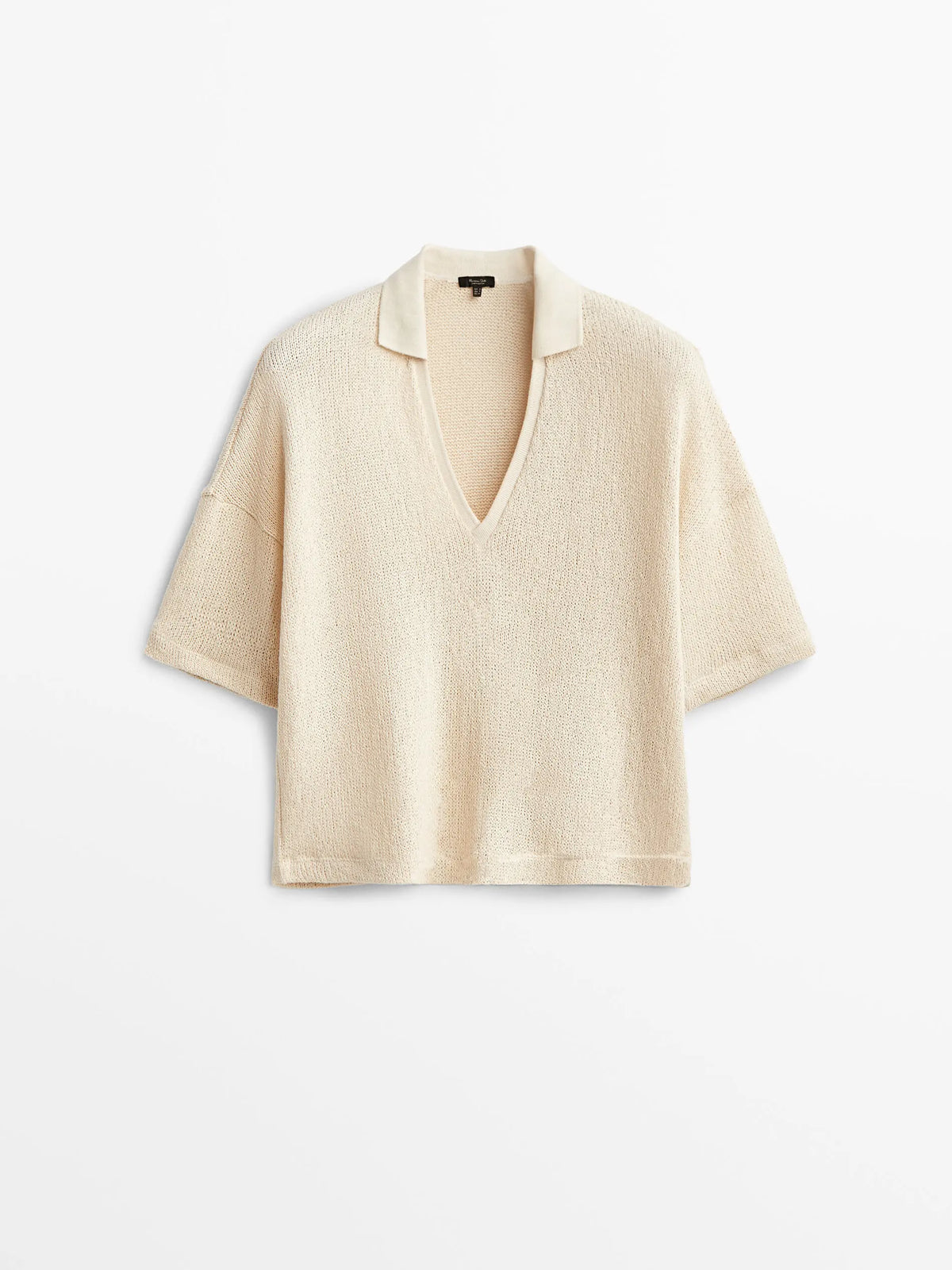 VILZSTUDIOS Beige V-Neck Knit Short Sleeve Sweater