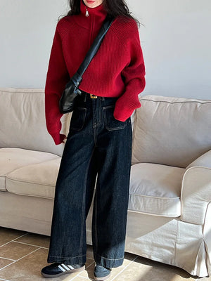 VILZSTUDIOS Turtleneck Semi-Zipper Knitwear Sweater