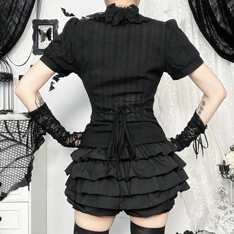 VILZSTUDIOS Elegant Vintage Gothic Jacquard Blouse