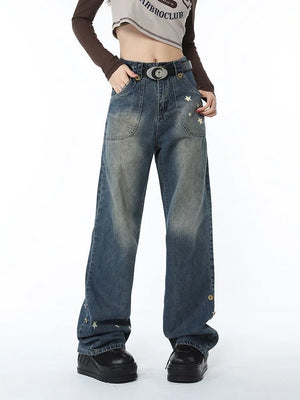 VILZSTUDIOS Vintage Star Patch Loose Wide Jeans
