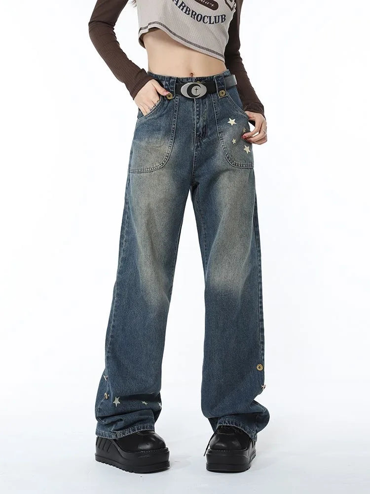 VILZSTUDIOS Vintage Star Patch Loose Wide Jeans