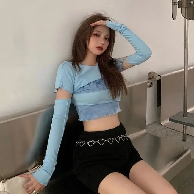 VILZSTUDIOS Tie-Dyed Patchwork Crop Top