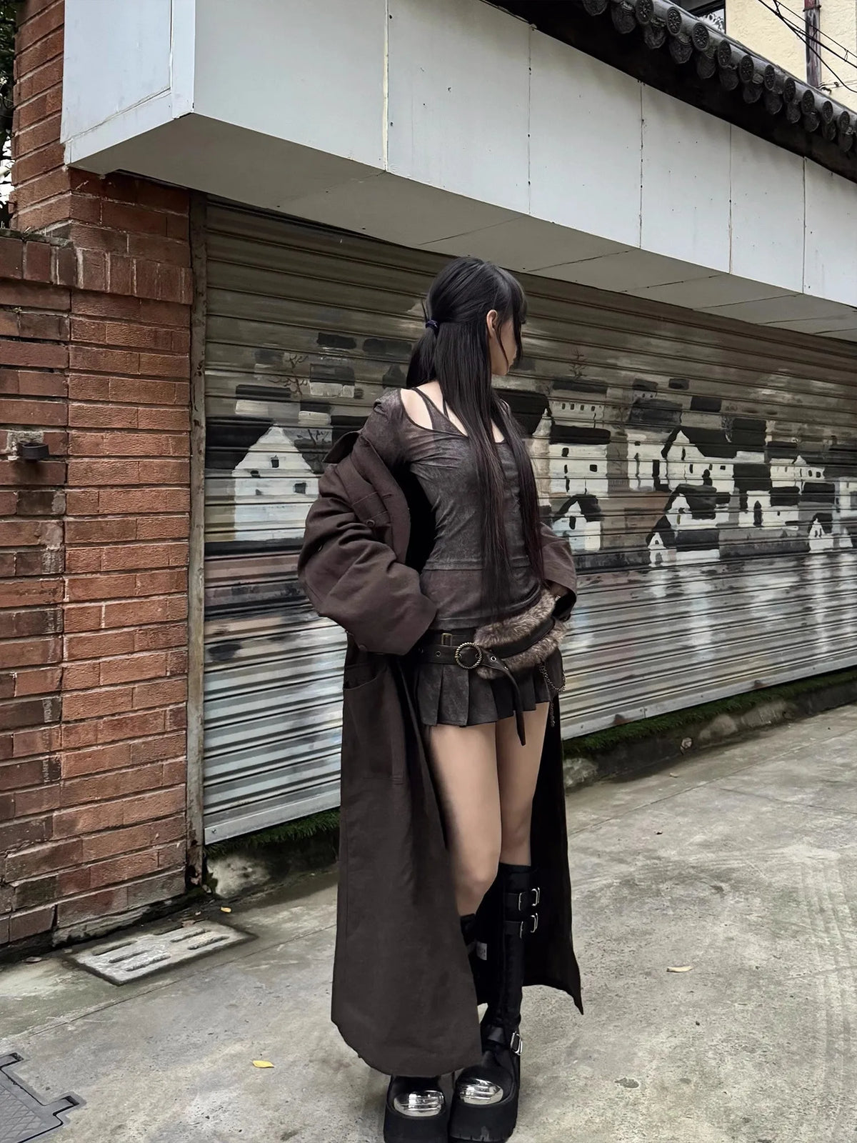 VILZSTUDIOS Luxury Distressed Soft PU Leather Skirt