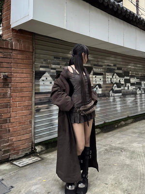 VILZSTUDIOS Luxury Distressed Soft PU Leather Skirt