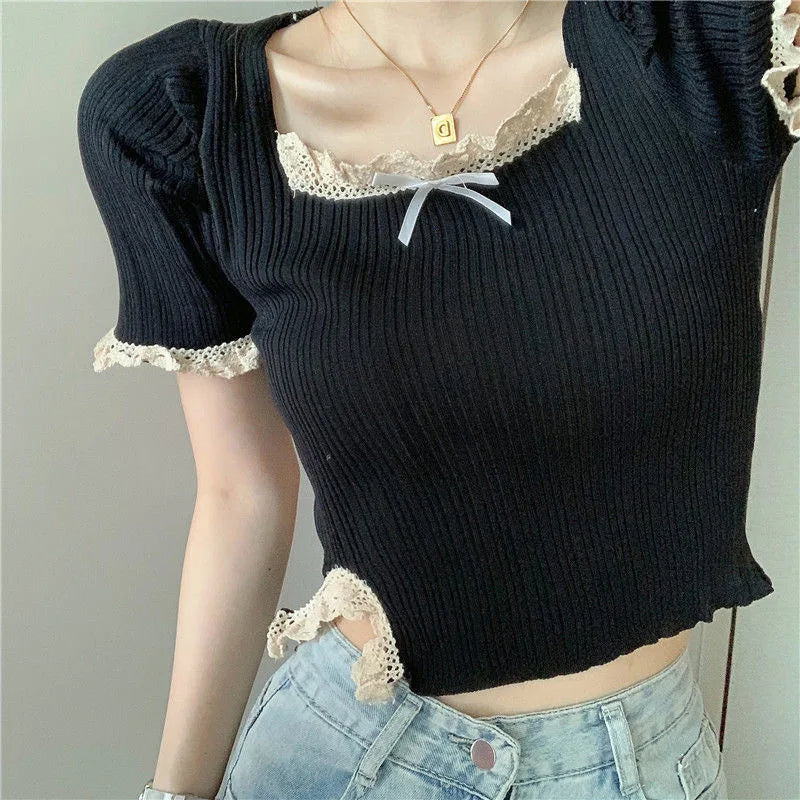 VILZSTUDIOS Spicy Girl Square Neck Lace Shirt