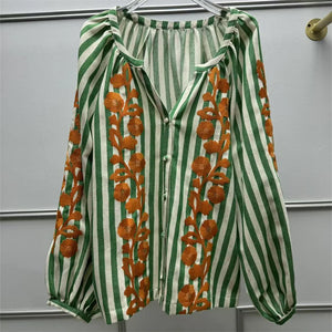 VILZSTUDIOS Striped Embroidered Blouse