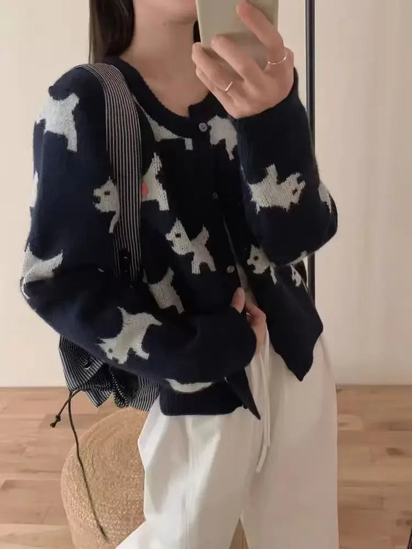 Cozy Jacquard Knit Bow Cardigan