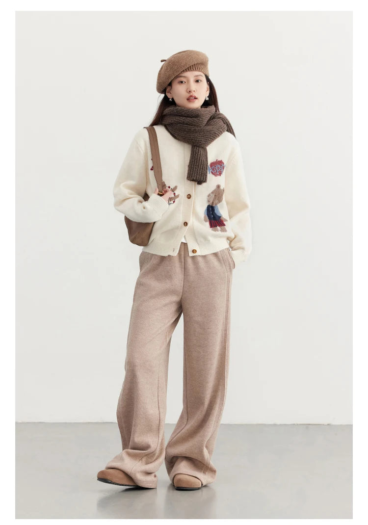 VILZSTUDIOS Retro Jacquard Happy Bear Cardigan
