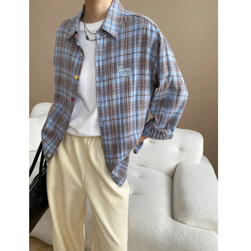 VILZSTUDIOS Colorful Plaid Cotton Oversized Long Shirt