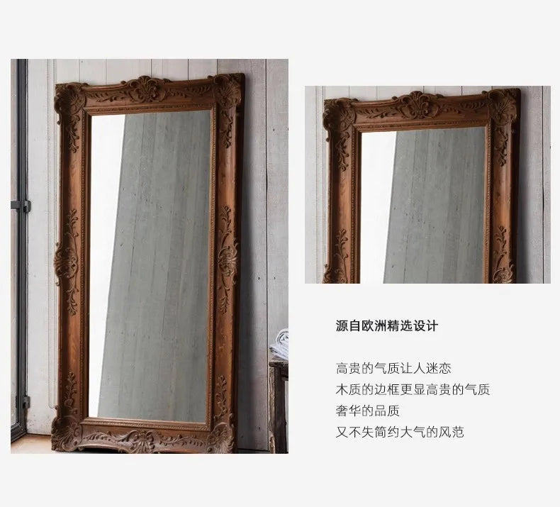 VILZSTUDIOS French Vintage Furniture Full-Length Wooden Frame Mirror Hotel Artistic Decorative Mirror Wedding Dress Store Dressing Mirror
