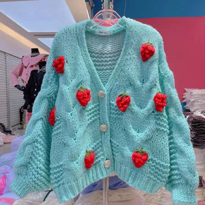 VILZSTUDIOS Cozy Strawberry Knit Cardigan