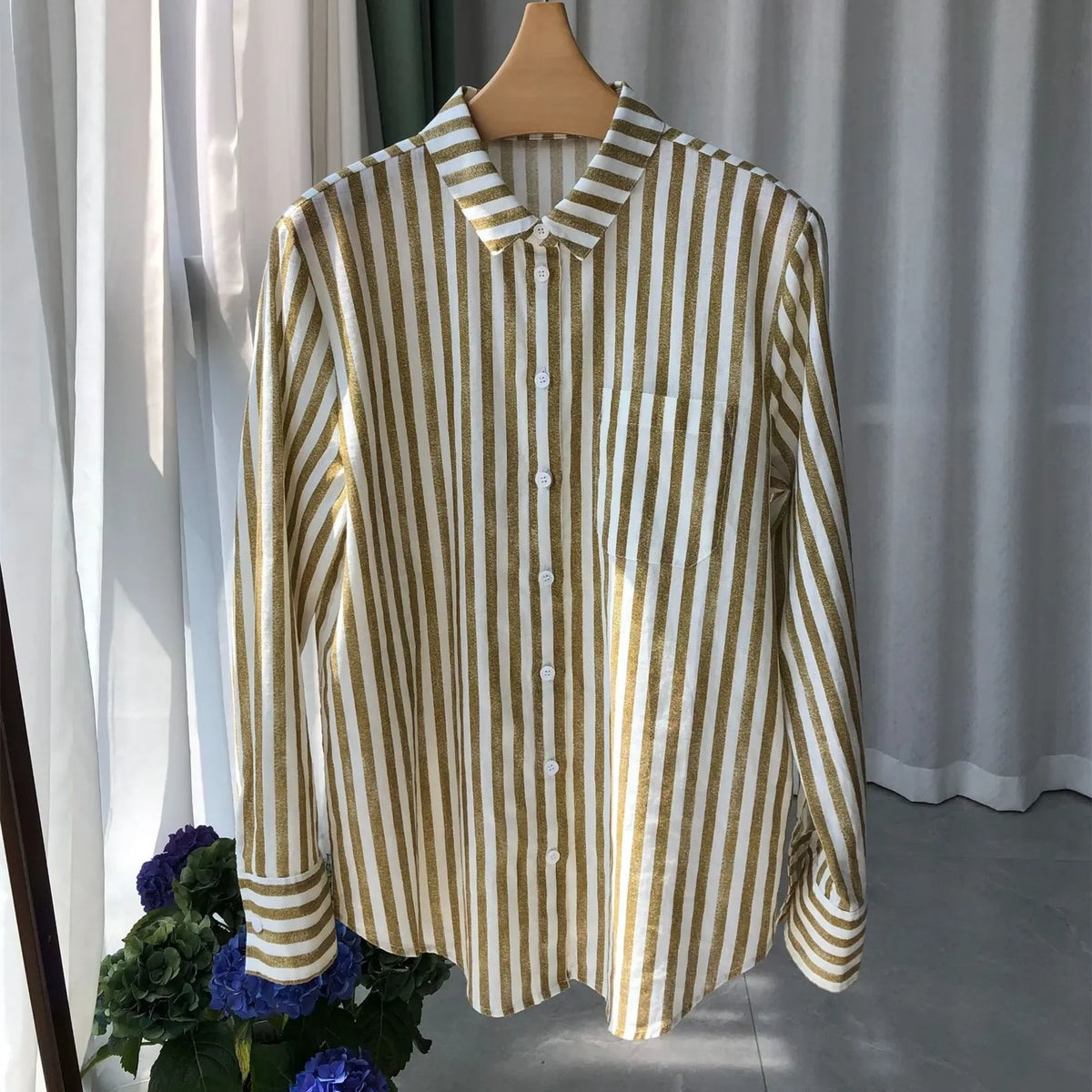 VILZSTUDIOS Striped Linen Long Sleeve Shirt